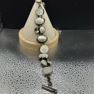 Silver and White Beaded Bracelet with Toggle Clasp